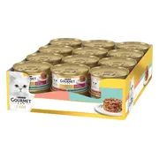 24x Gourmet Kattenvoer Nat Gold Hartig Torentje Duo Zalm en Koolvis 85 gr
