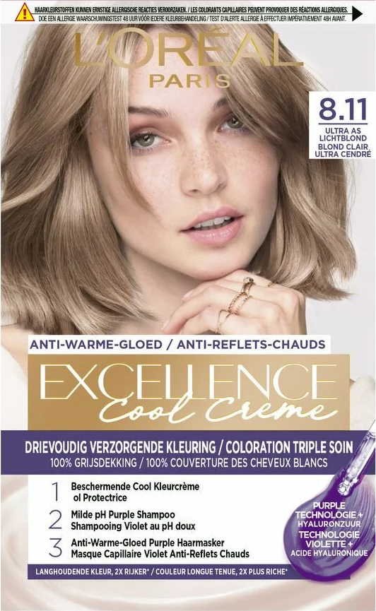 3x L'Oréal Excellence Cool Crème Permanente Crèmekleuring 8.11 - Ultra As Lichtblond