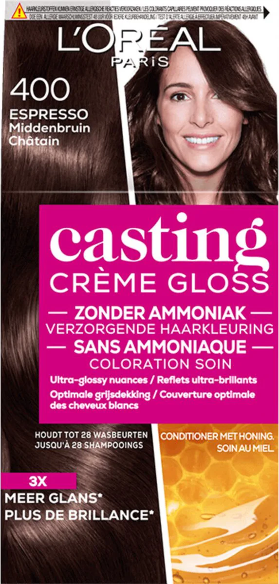6x L'Oréal Casting Crème Gloss Semi-Permanente Haarkleuring 400 Middenbruin