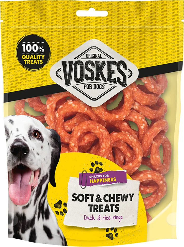 15x Voskes Hondensnack Ringen Eend & Rijst 400 gr