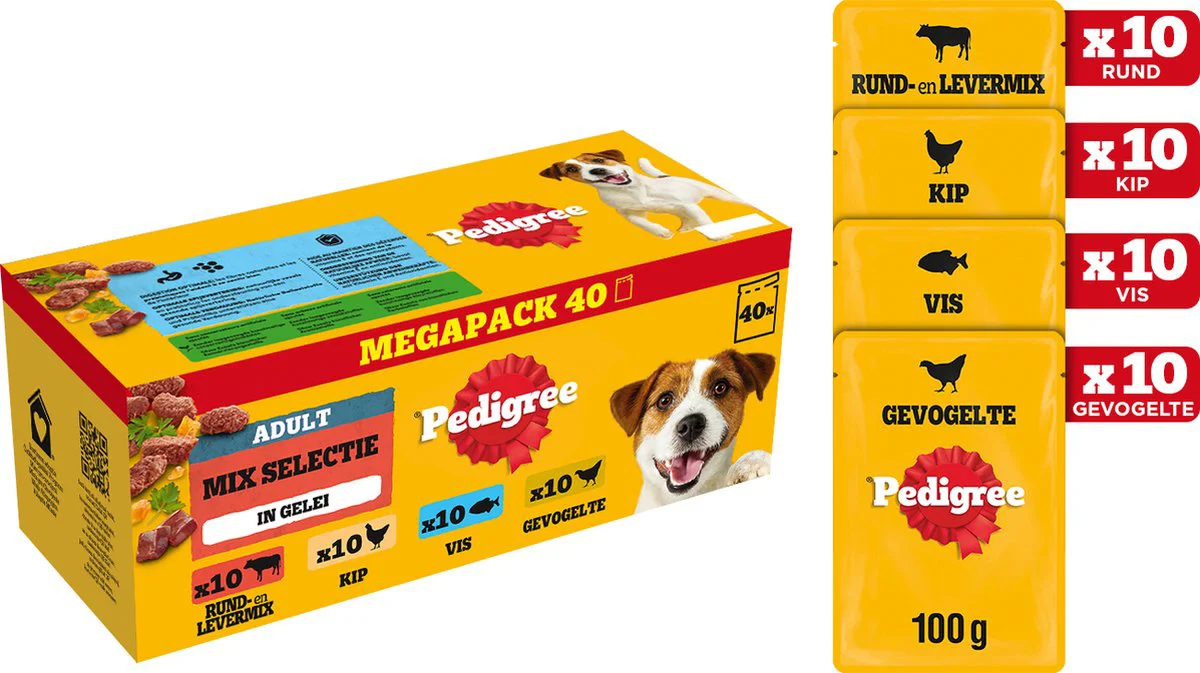 Pedigree Adult in Gelei Mix Selectie Maaltijdzakjes Multipack 40x100 gr