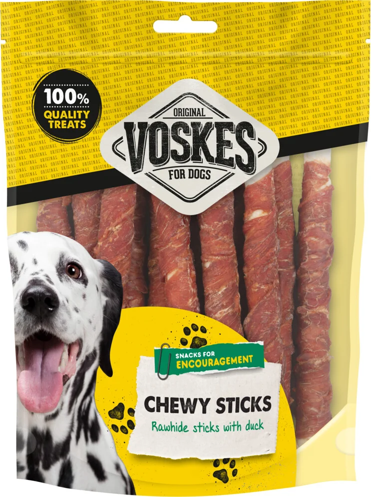 15x Voskes Hondensnacks Original Runderhuid Sticks Eend 12 stuks