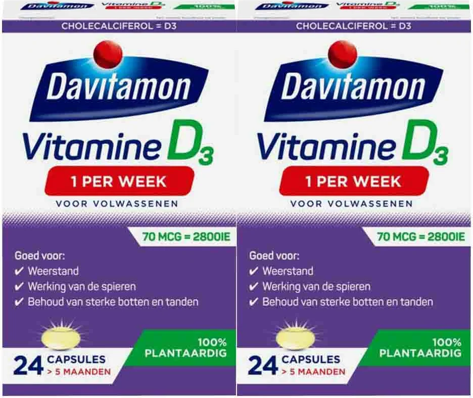 2x Davitamon Vitamine D Vegan 1 Per Week 24 capsules