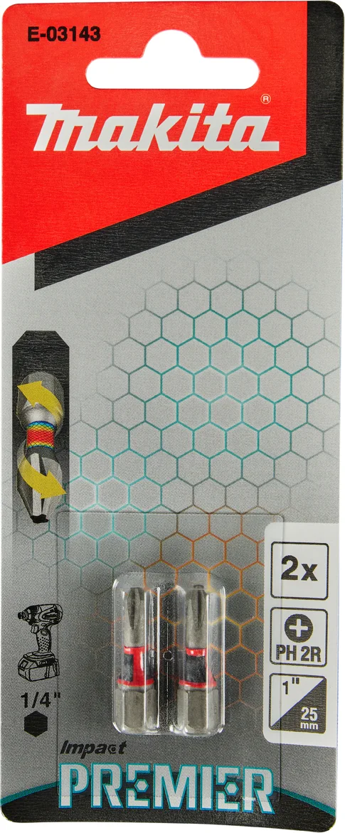 Makita E-03143 Impact Premier Slagschroefbit slim PH2 x 25 mm 2 stuks