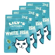 4x Lily's Kitchen Kattenvoer Droog Adult Witvis & Zalm 2 kg