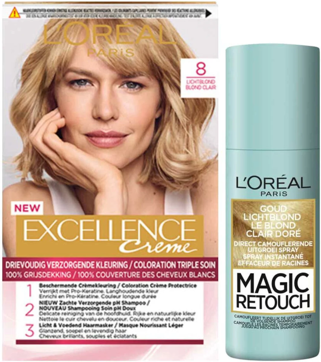 L'Oréal Excellence Haarverf Lichtblond + Uitgroeispray Pakket