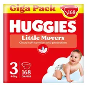 Huggies® Little Movers baby luiers, Maat 3 (4 tot 9 kg), 168 luiers met Disney© designs, Giga pack