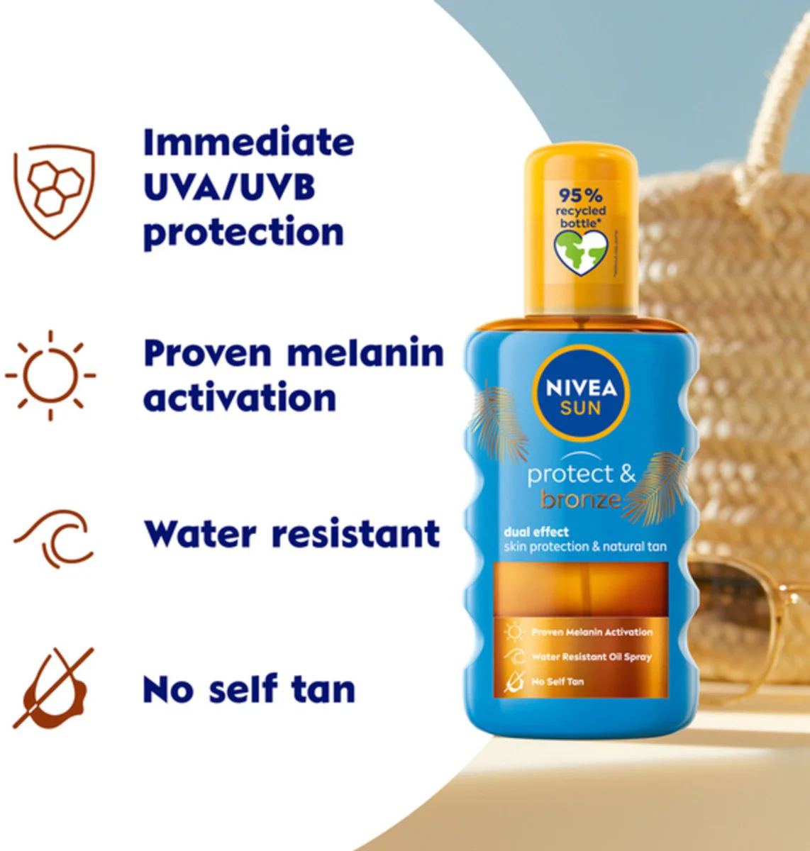 3x NIVEA Sun Protect & Bronze Zonnebrand Olie Spray SPF 20 200 ml
