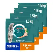 4x Purina ONE Kattenvoer Droog Senior Kip - Volkoren Granen 1,5 kg