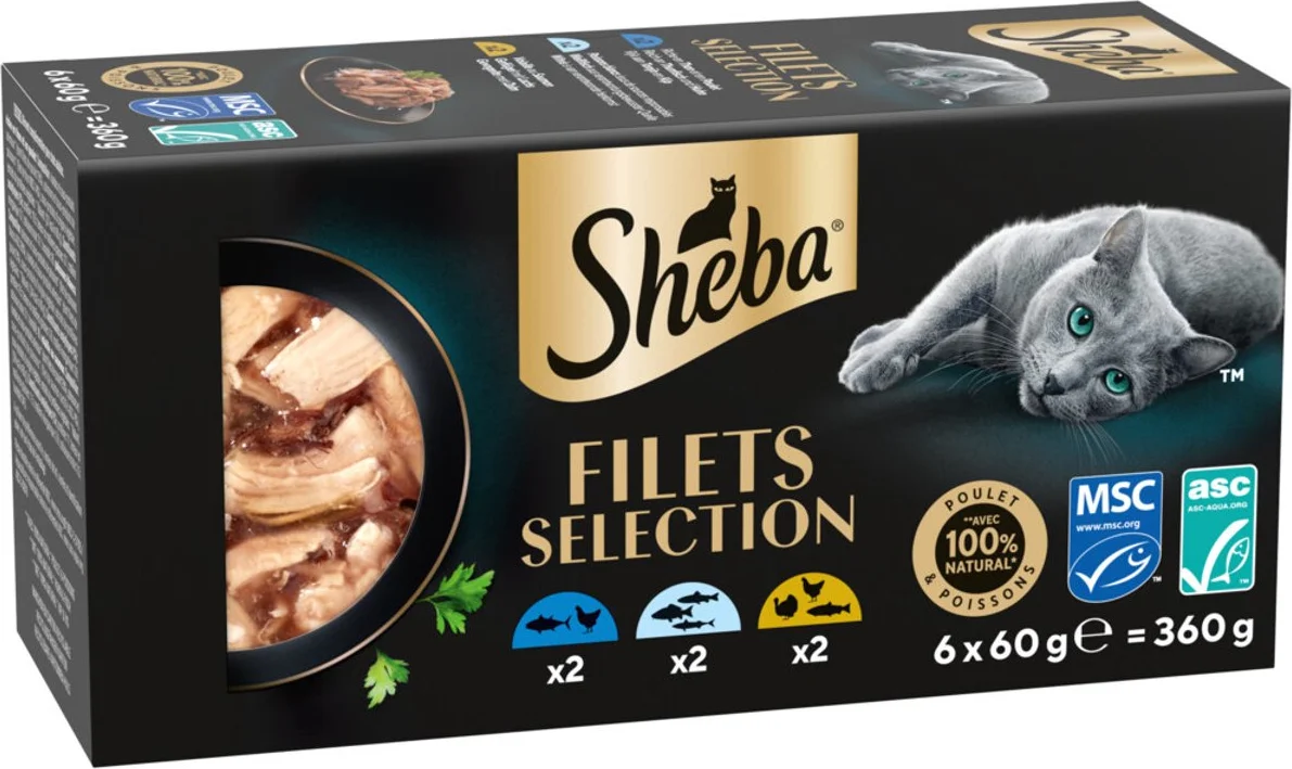 Sheba Kattenvoer Nat Filets Witte Vis in Saus Multipack 6x60 gr