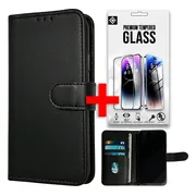 Casemania Hoesje Geschikt voor Samsung Galaxy A15 - Zwart + Tempered Glazen Screenprotector - Luxe Portemonnee Book Case