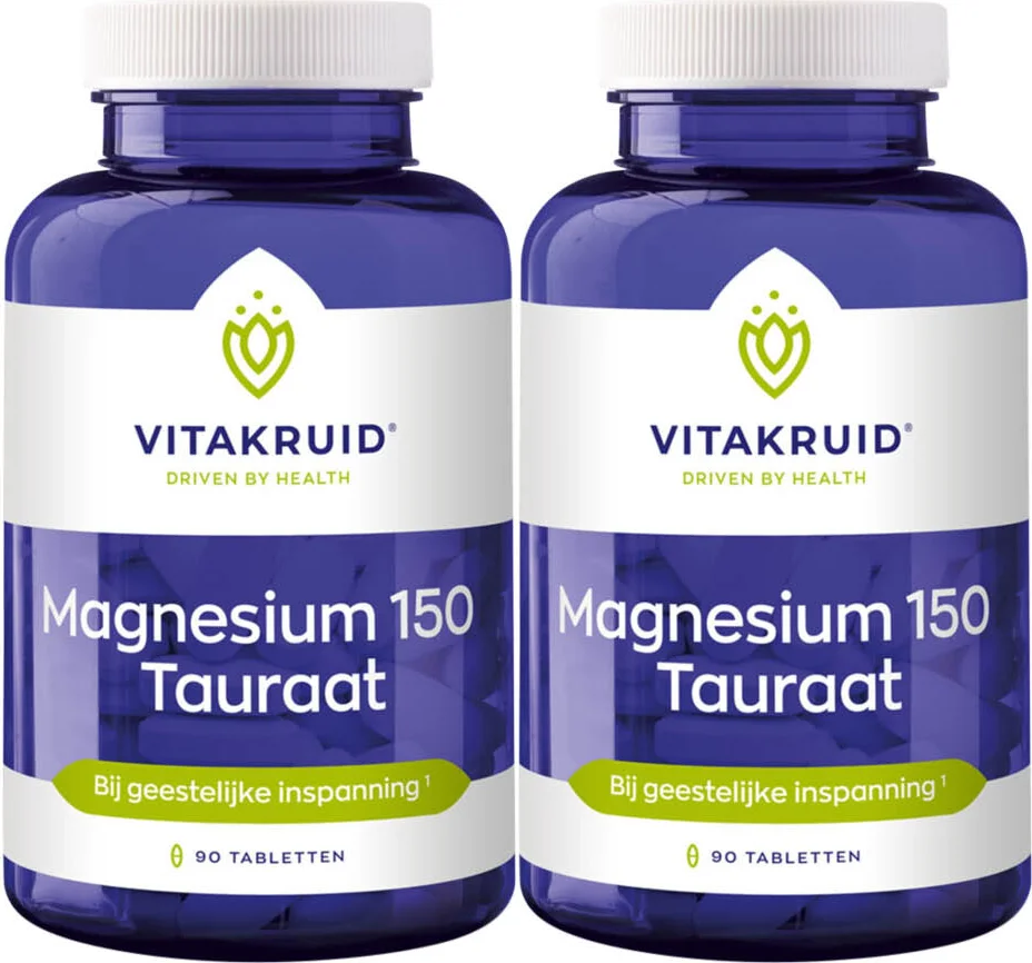 2x Vitakruid Magnesium 150 Tauraat 90 tabletten