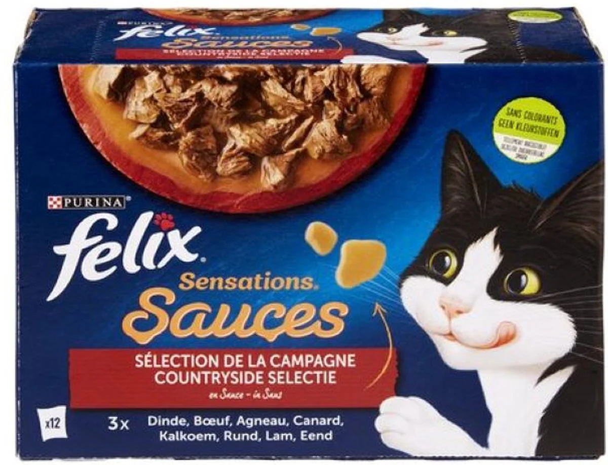 3x Felix Sensations Sauces - Kattenvoer Natvoer - Countryside Selectie in Saus - 12x 85 g