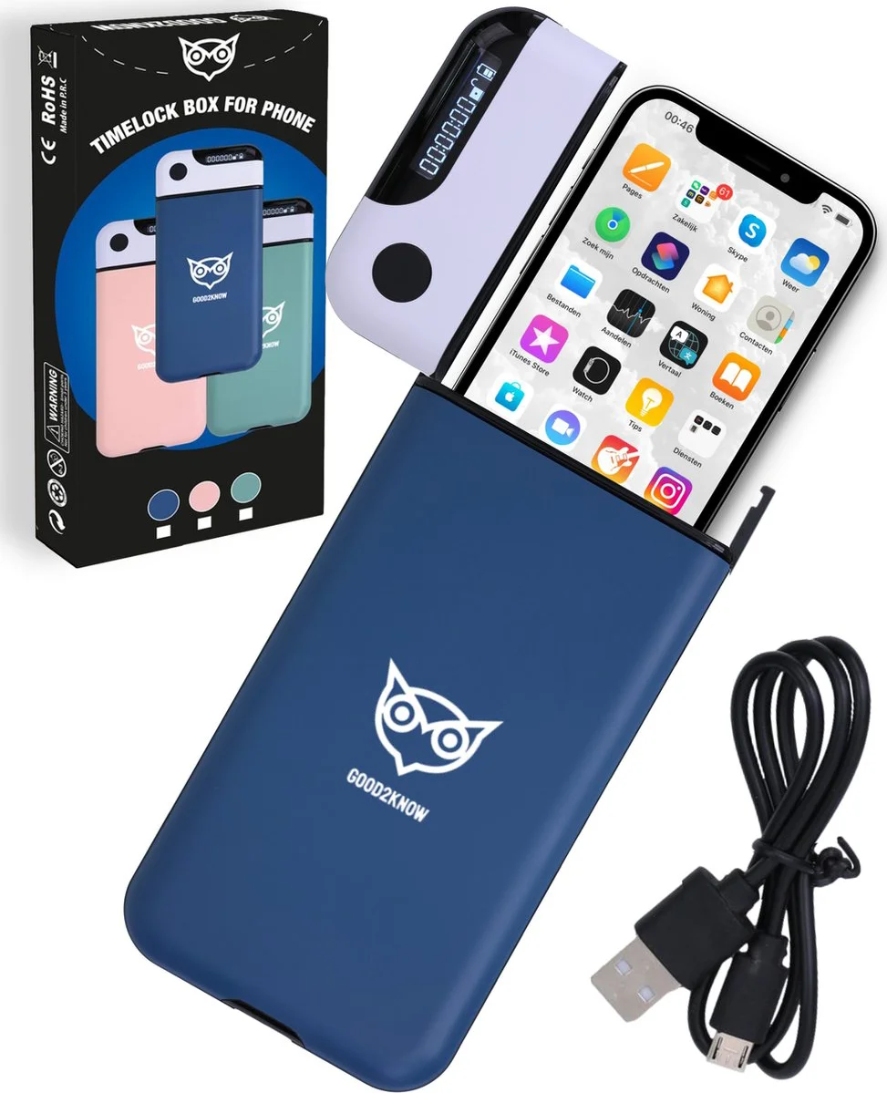 Good2know Telefoon Kluis met Tijdslot - Blauw - Timer – Voor één telefoon - Kluis - Kitchen Safe – meer Focus & Zelfdiscipline - studiehulp