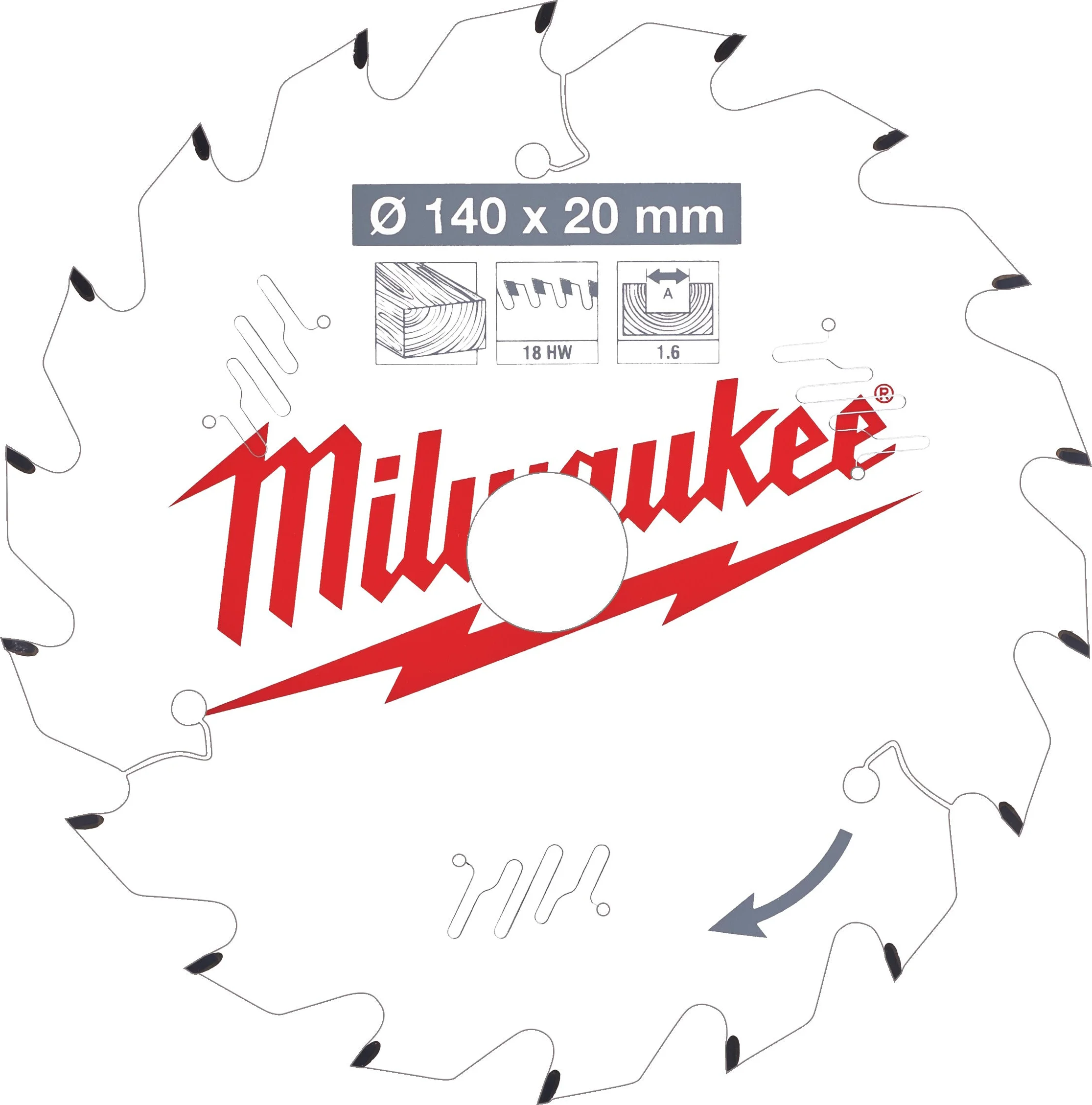 Milwaukee Cirkelzaagblad voor Hout | Ø 140mm Asgat 20mm 18T - 4932471310
