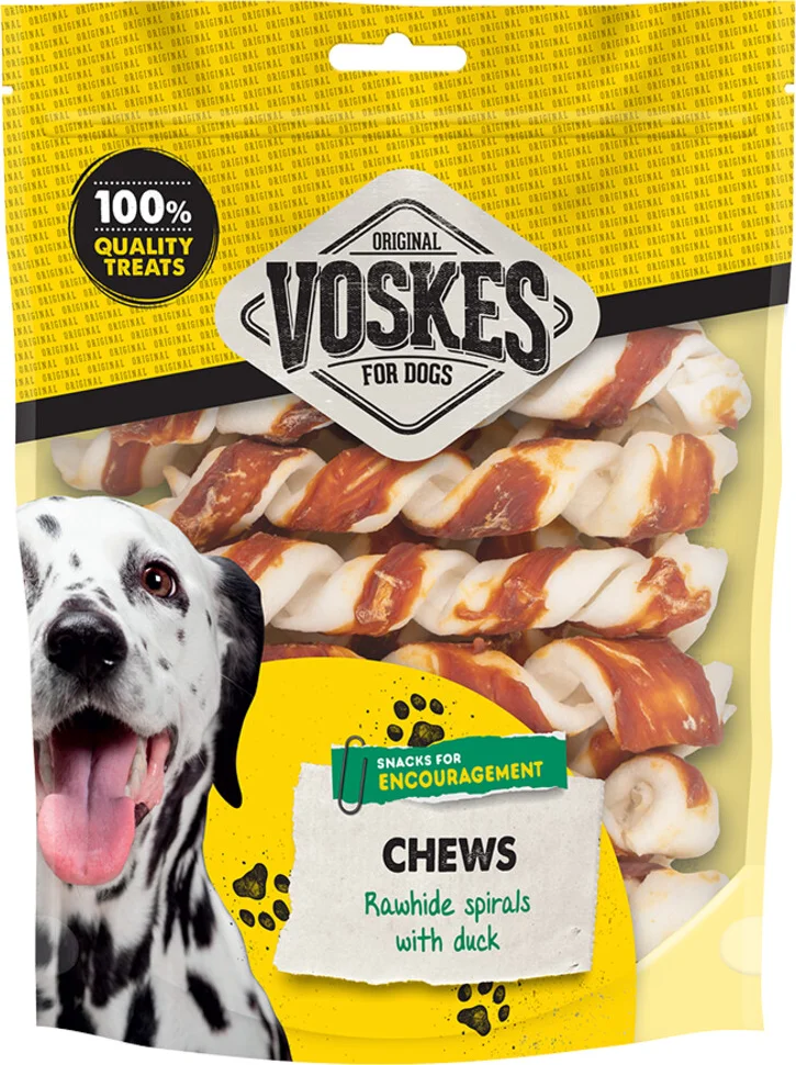 15x Voskes Hondensnack Spiralen Runderhuid & Eend 20 stuks