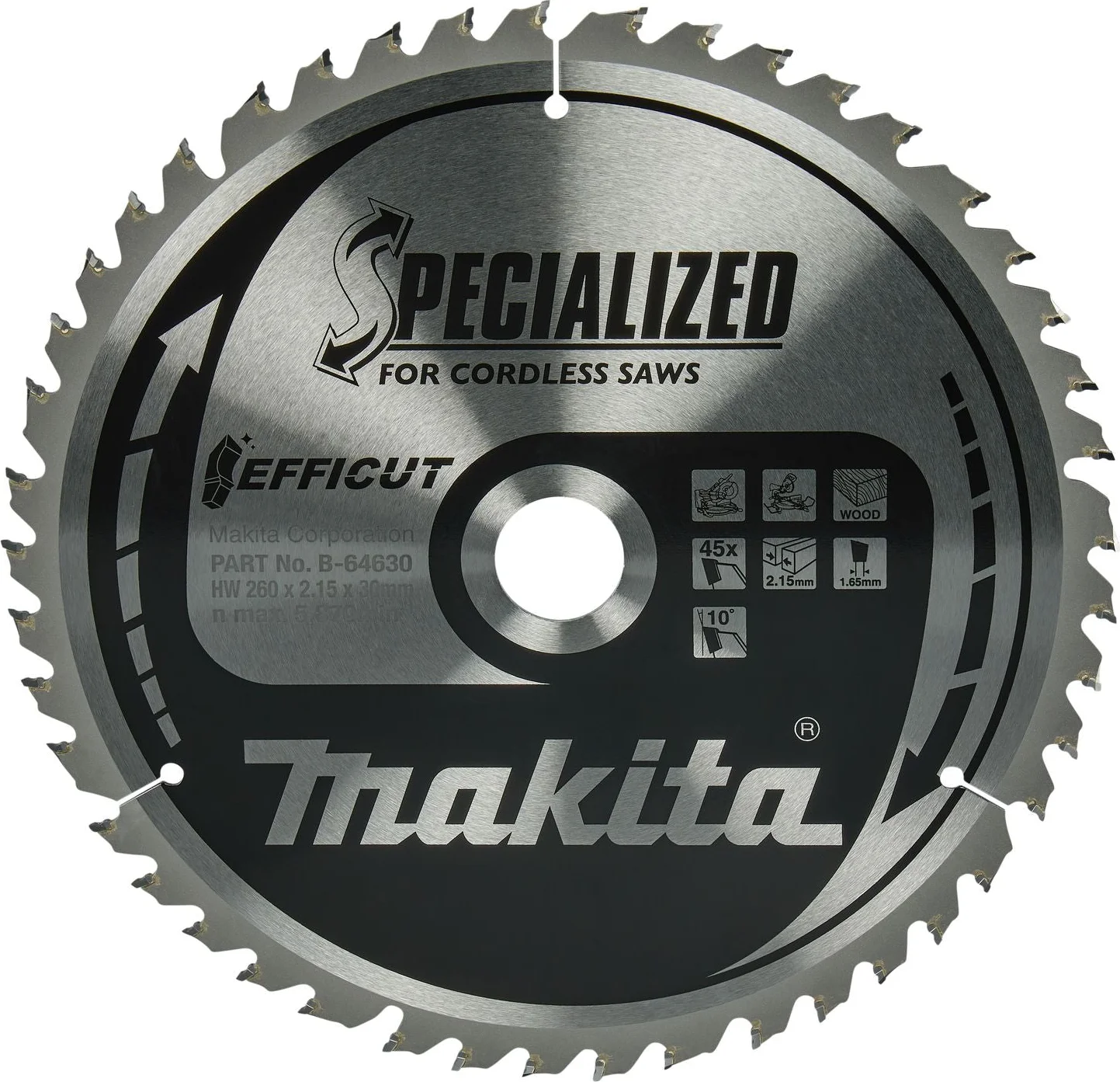 Makita Afkortzaagblad voor Hout | Efficut | Ø 260mm Asgat 30mm 45T - B-64630