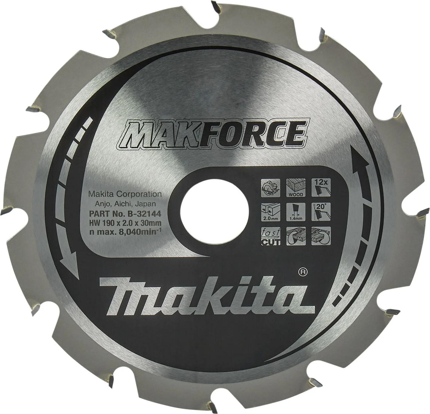 Makita Cirkelzaagblad voor Hout | Makforce | Ø 190mm Asgat 30mm 12T - B-32144