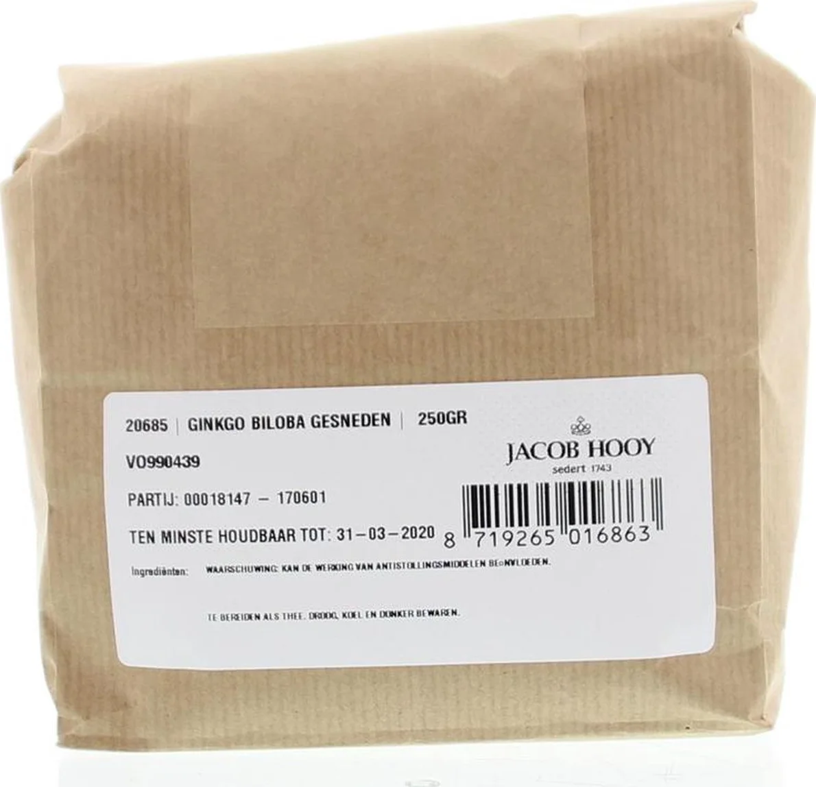 Jacob Hooy Ginkgo Biloba Gesneden 250gr