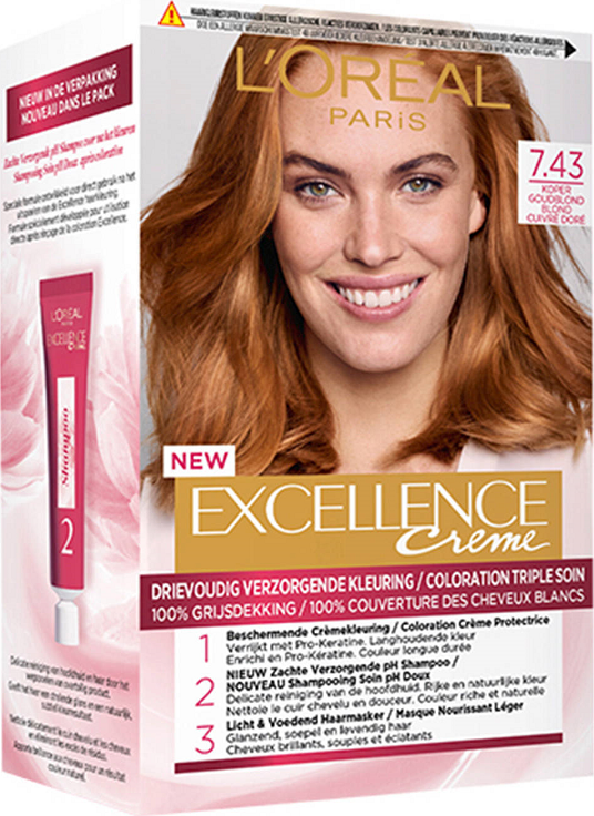 L'Oréal Excellence Crème Permanente Crèmekleuring 7.43 Koper Goudblond