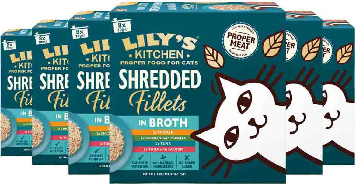 6x Lily's Kitchen Kattenvoer Nat Shredded Fillets Multipack 8x70 gr