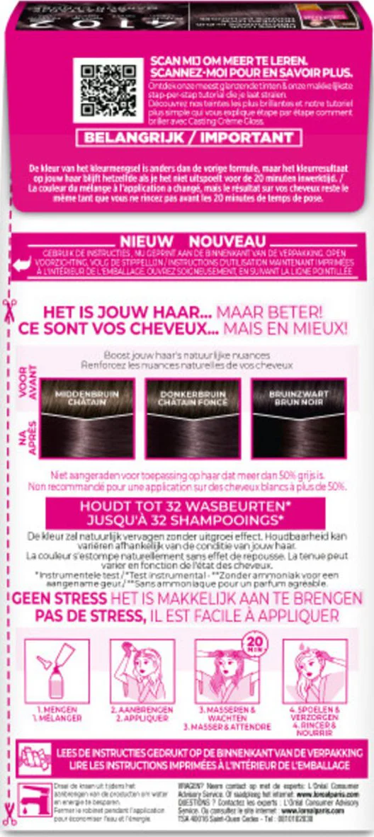 6x L'Oréal Casting Crème Gloss Semi-Permanente Haarkleuring 4102 Parelmoer Kastanjebruin