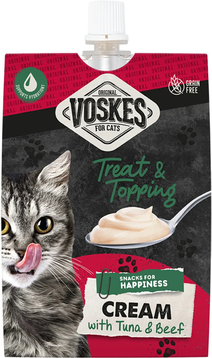 15x Voskes Original Cream Kattensnack Tonijn & Rund 90 gr