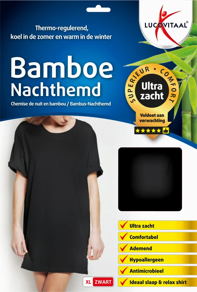 Lucovitaal Bamboe Nachthemd Zwart XL