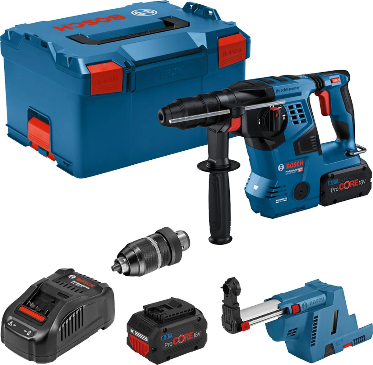 Bosch Professional GBH 18V-28 CF Accu combihamer SDS-Plus 3,3J + snelwisselboorkop + stofafzuiging 18V 8.0Ah in koffer - 0611921003