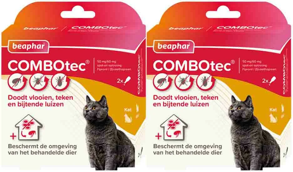2x Beaphar Combotec Anti Vlooien en Teken Druppels Kat/Fret 2 pipetten