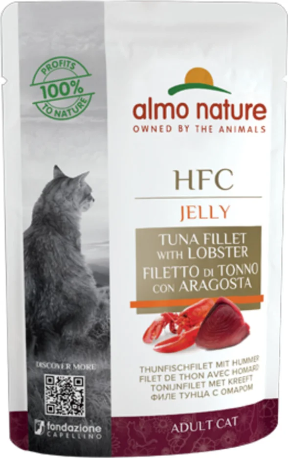 48x Almo Nature HFC Kattenvoer Nat in Gelei Tonijnfilet & Kreeft 55 gr