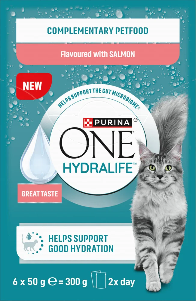4x Purina ONE Kattenvoer Nat Hydralife Adult Pouch Zalm 6 x 50 gr