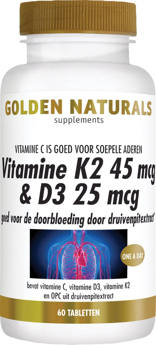 Golden Naturals Vitamine K2 45 mcg & D3 25mcg Vegan 60 tabletten