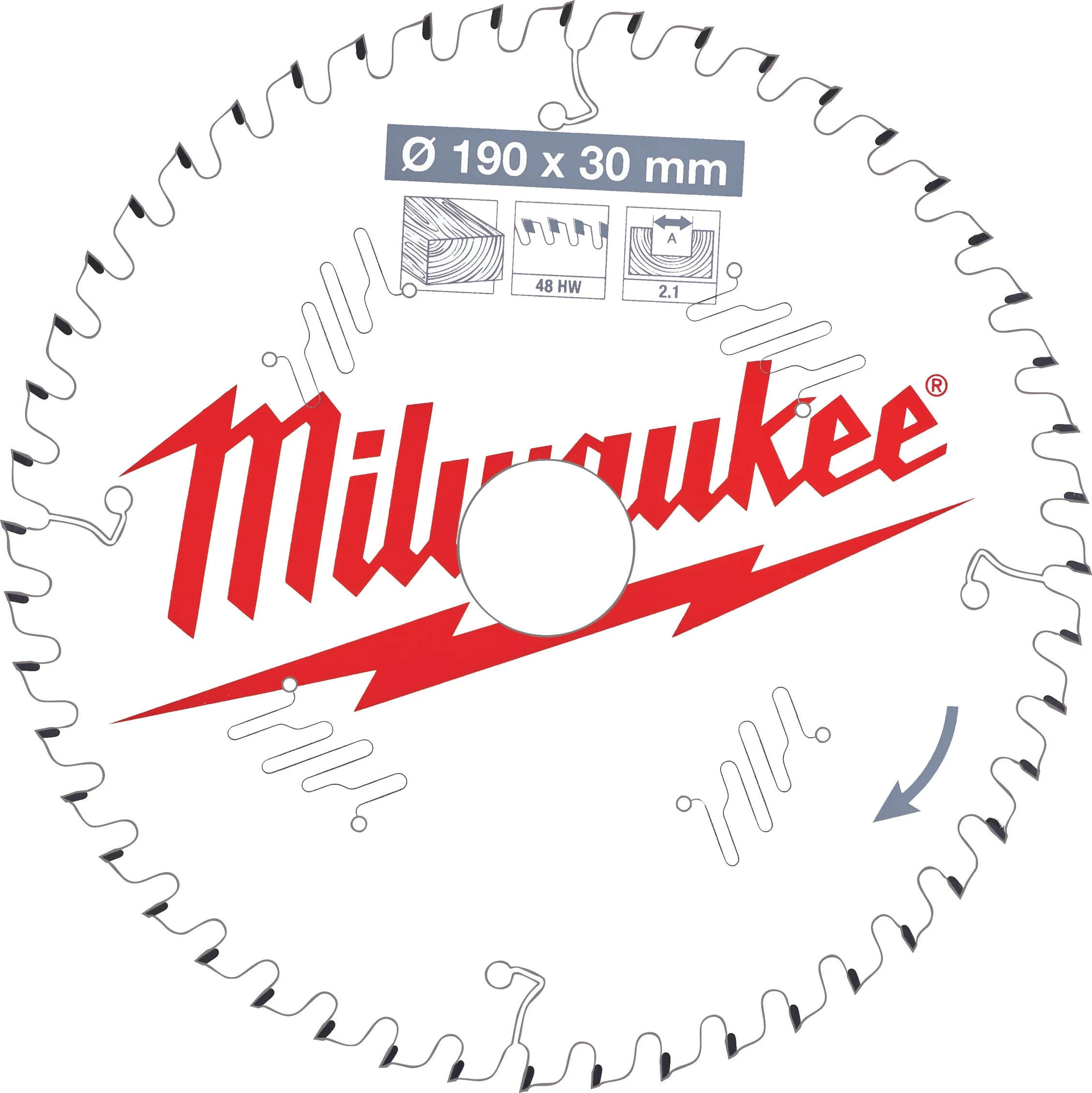Milwaukee Cirkelzaagblad voor Hout | Ø 190mm Asgat 30mm 48T - 4932471380
