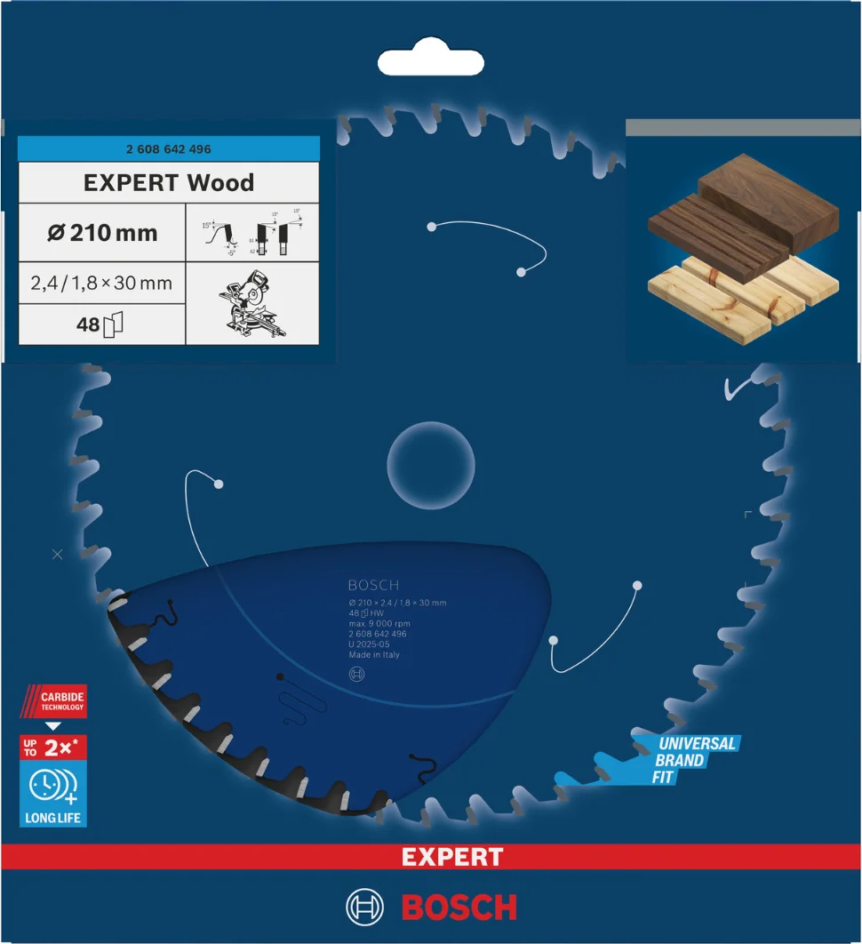 Bosch Professional Cirkelzaagblad EXPERT Wood | Ø 210 x 2,4 x 30mm 48T - 2608642496
