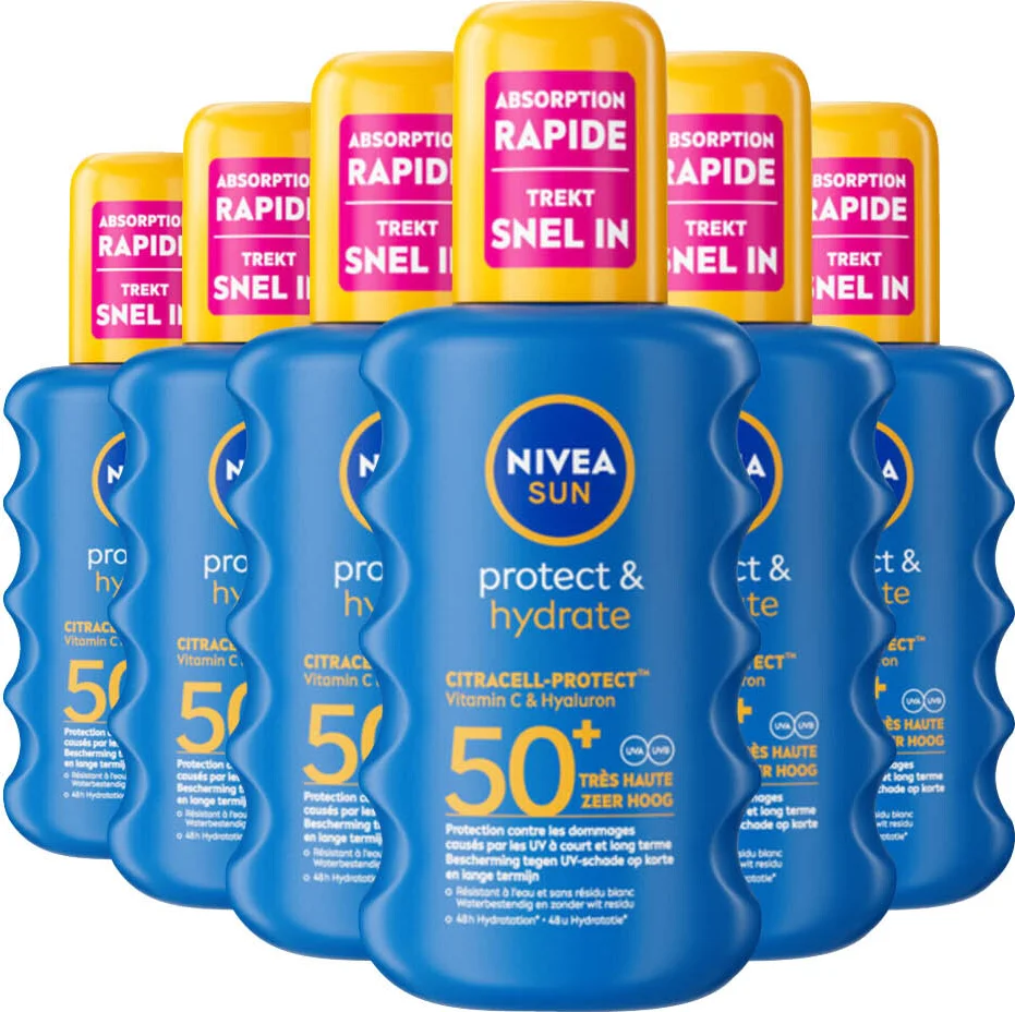 6x NIVEA Sun Protect & Hydrate Zonnebrand SPF 50+ 200 ml