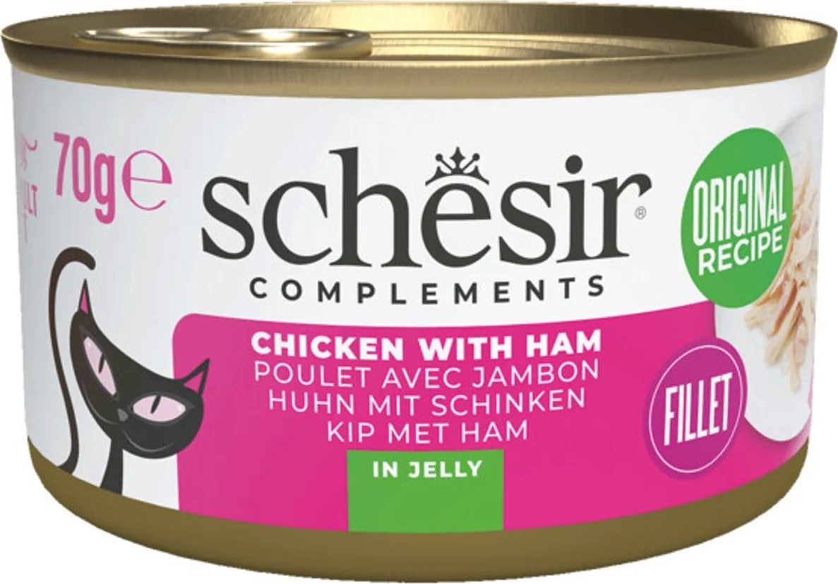 12x Schesir Complementary Kattenvoer Kip & Ham in Gelei 70 gr