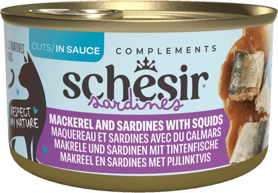 12x Schesir Complements Kat Blik Saus Makreel & Sardines met Pijlinktvis 70 gr