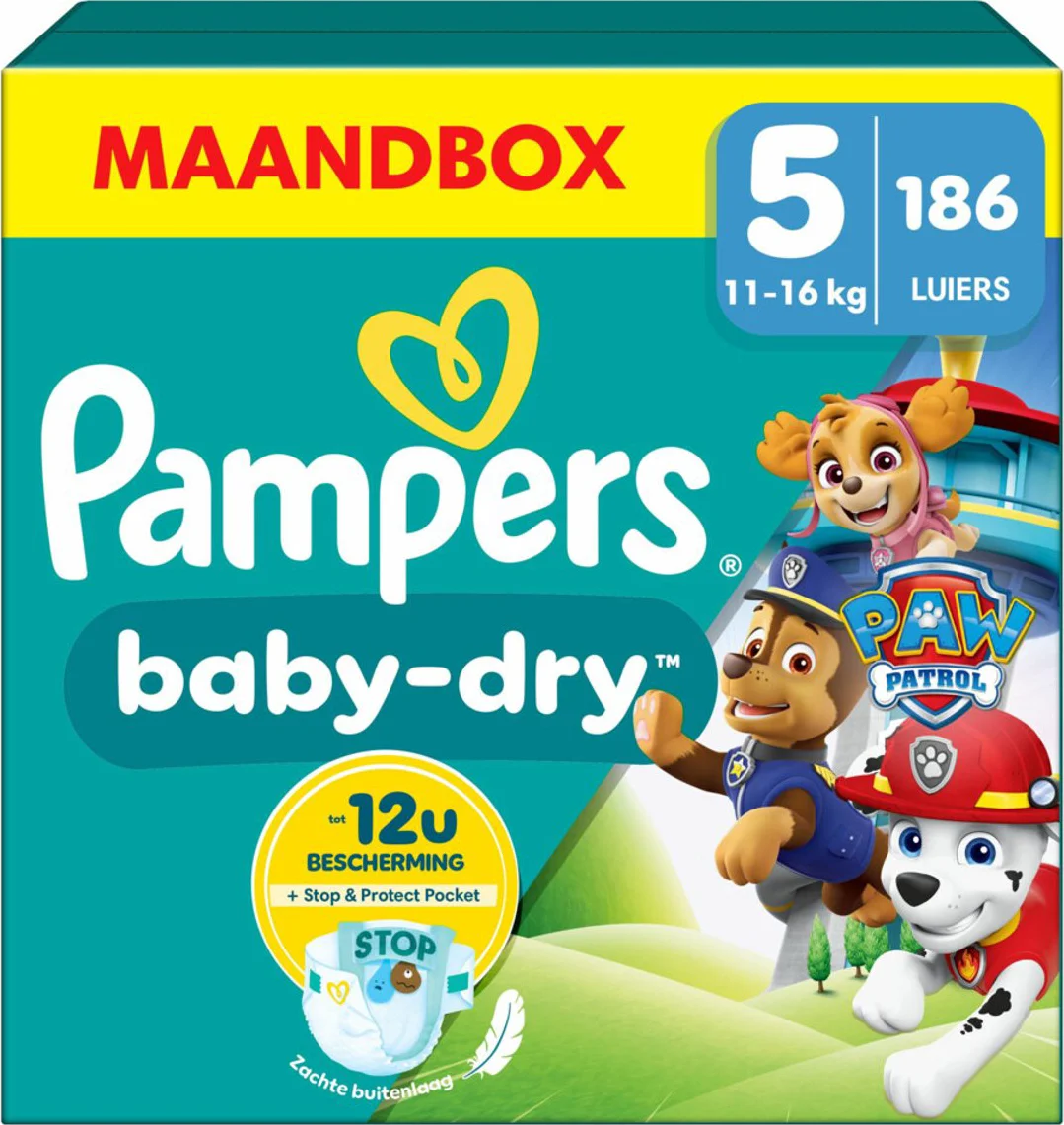 Pampers Baby Dry Luiers Paw Patrol Maat 5 (11-16 kg) 186 stuks