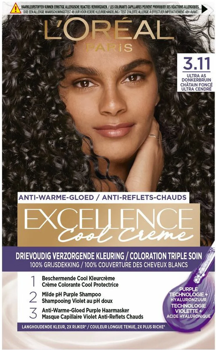 L'Oréal Excellence Cool Crème Permanente Crèmekleuring 3.11 - Ultra As Donkerbruin