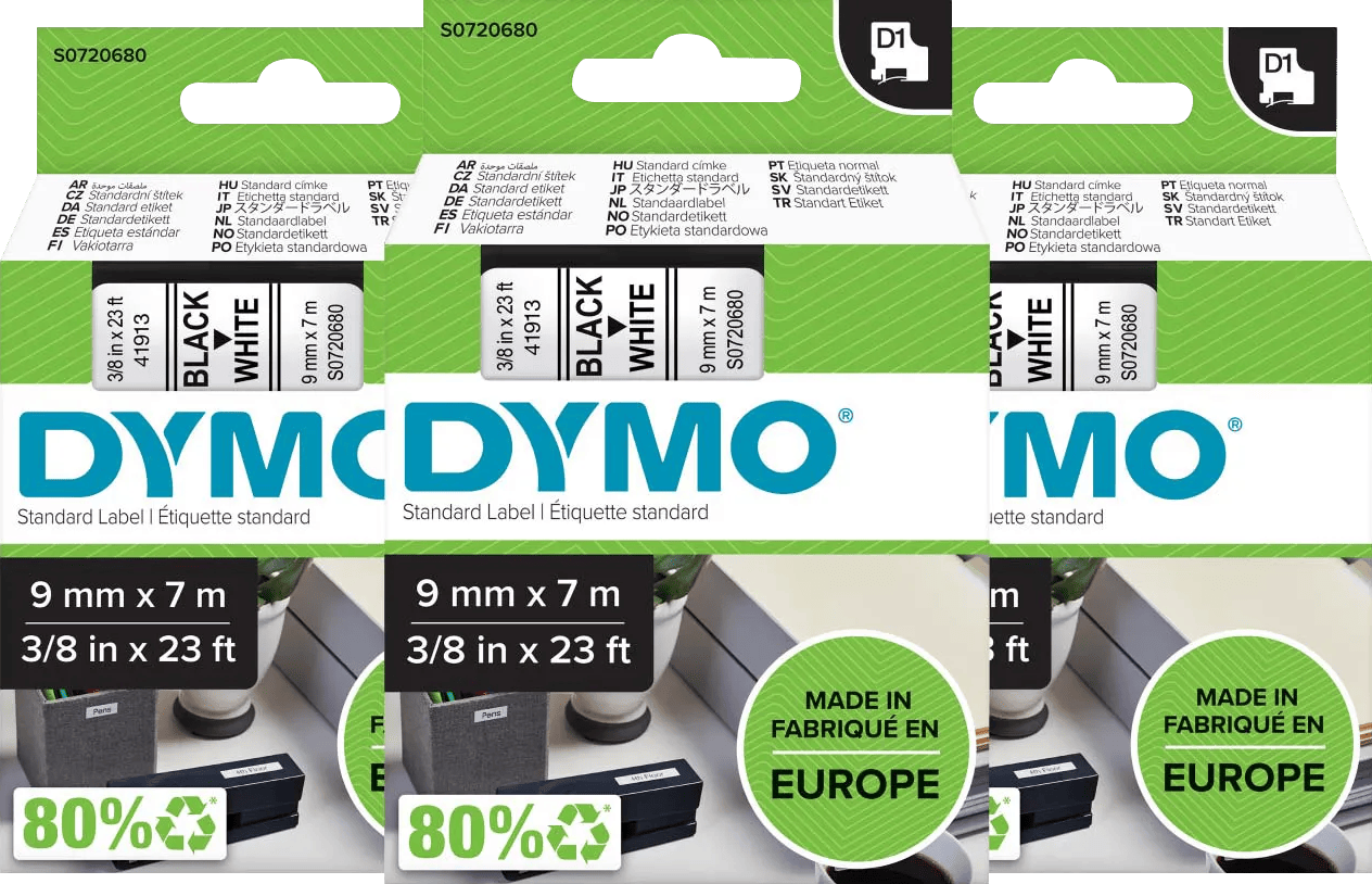 DYMO D1 9mm x 7m Zwart Wit Labels 3-pack