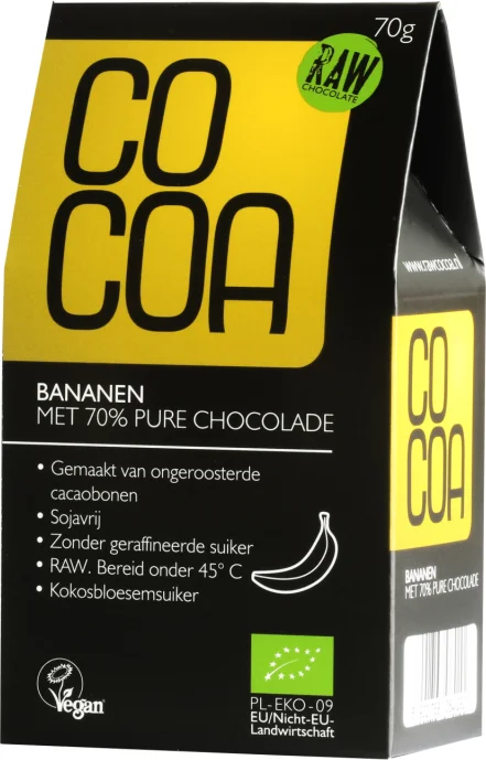 Cocoa Bananen met 70% Pure Chocolade RAW 70GR