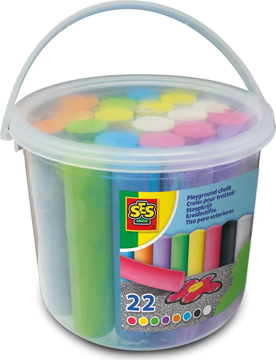 SES Creative Stoepkrijt in Emmer - 8 Kleuren - Vanaf 2 Jaar - 22 Stuks - Motorische Ontwikkeling - Schoencadeautjes Sinterklaas