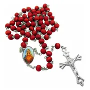 Fako Bijoux® - Ketting - Rozenkrans - Maagd Maria - Sandelhout - Rood