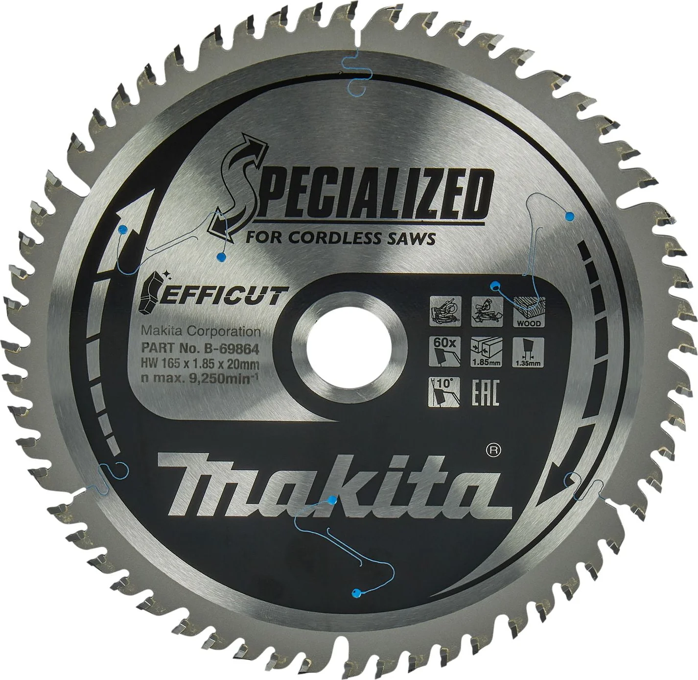 Makita Cirkelzaagblad voor Hout | Efficut | Ø 165mm Asgat 20mm 60T - B-69864