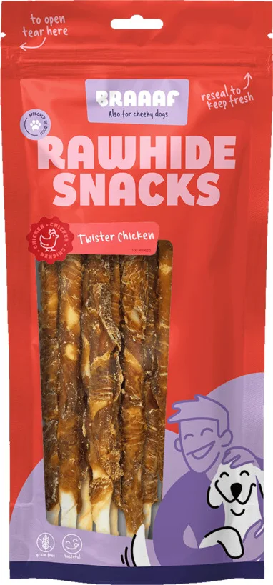 10x Braaaf Hondensnack Rol Sticks Kip 25 cm 240 gr