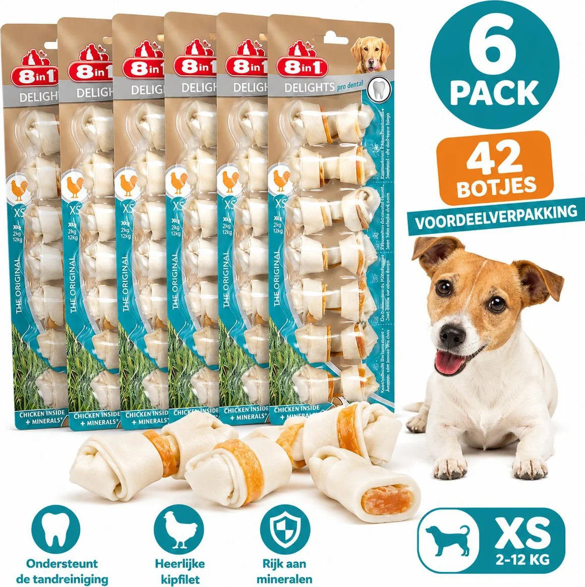 6x 8in1 Delights Pro Dental Kip XS 7 stuks