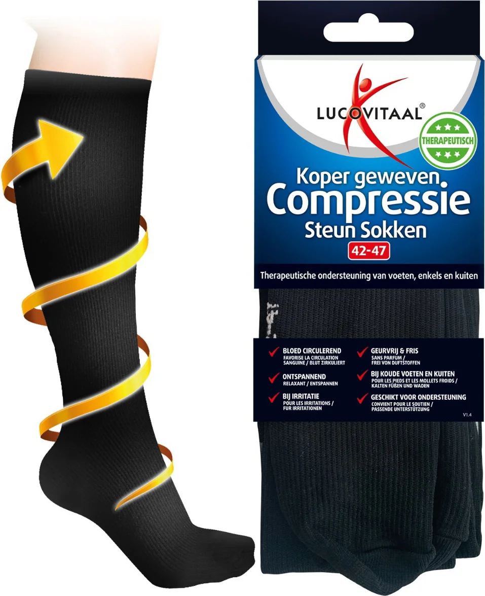 Lucovitaal Compressie Steun Sokken Zwart maat 42-47 1 paar