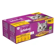 Whiskas Adult 1+ Kattenvoer Nat Maaltijdzakjes Multipack Gevogelte Selectie in Gelei 80x85 gr