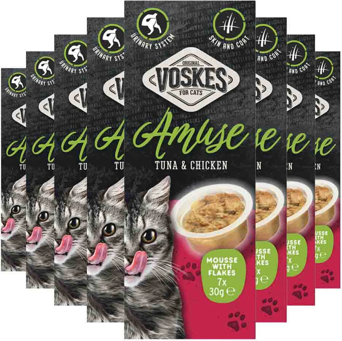 8x Voskes Kattensnack Mousse Tonijn&Kip 7x30 gr